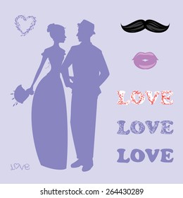 Collection of wedding silhouettes attributes and accessories