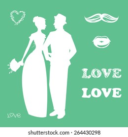 Collection of wedding silhouettes attributes and accessories