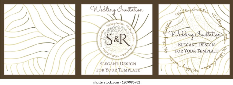 Collection of wedding Templates. 2 Cards and a Cover. Vector. Elegant silver & gold design.