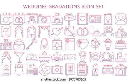 Collection of wedding thin line gradations icons set, include decorations, invitation, heart, love and others. Used for modern concepts, web and apps. eps 10 ready convert to svg svg