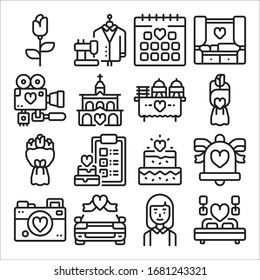 Collection of wedding thin line icons