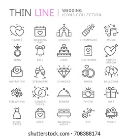 Collection Of Wedding Thin Line Icons