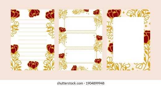 Collection of weekly daily planner, to do list, printable floral notepad, journal element, note paper template. School scheduler and organizer decorated with flower flat vector illustrations