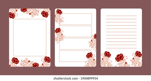 Collection of weekly daily planner, to do list, printable floral notepad, journal element, note paper template. School scheduler and organizer decorated with flower flat vector illustrations