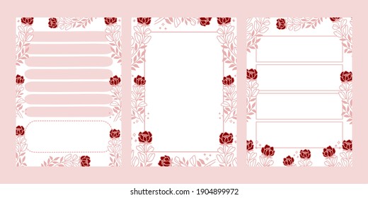 Kollektion von wöchentlichen Planer, zu tun Liste, druckbaren floralen Notizblock, Tagebuchelement, Notiz-Papier-Vorlage. Schulplaner und Organisator mit florenhaften, flachen Vektorgrafiken dekoriert