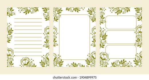 Collection of weekly daily planner, to do list, printable floral notepad, journal element, note paper template. School scheduler and organizer decorated with flower flat vector illustrations