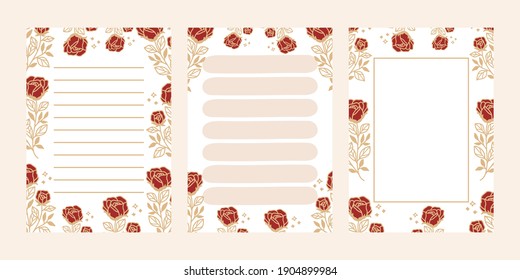 Collection of weekly daily planner, to do list, printable floral notepad, journal element, note paper template. School scheduler and organizer decorated with flower flat vector illustrations