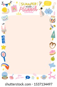 Collection of weekly or daily planner, note paper, to do list, stickers templates decorated by cute kids illustrations and inspirational quote. School scheduler and organizer. Flat vector
