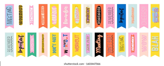 Collection of weekly or daily planner, note paper, to do list, stickers templates decorated by cute kids illustrations and inspirational quote. School scheduler and organizer. Flat vector
