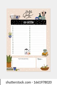 Collection of weekly or daily planner, note paper, to do list, stickers templates decorated with interior kitchen illustrations and inspirational quote. School scheduler and organizer. Flat vector