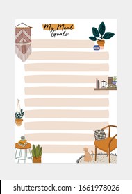 Collection of weekly or daily planner, note paper, to do list, stickers templates decorated with interior kitchen illustrations and inspirational quote. School scheduler and organizer. Flat vector