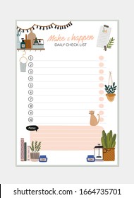 Collection of weekly or daily planner, note paper, to do list, stickers templates decorated with interior kitchen illustrations and inspirational quote. School scheduler and organizer. Flat vector