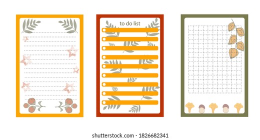 Collection of weekly or daily planner, note paper, to do list, stickers templates decorated by cute beauty illustrations. Trendy scheduler or organizer. Flat vector