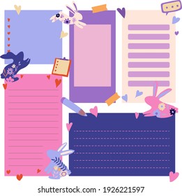 Collection of weekly or daily planner, note paper, to do list, stickers templates decorated with home interior decor