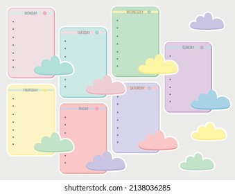 Collection Of Weekly Or Daily Planner, Note Paper, To Do List, Stickers Templates Decorated With Rainbow Colors.	