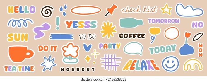Collection of weekly or daily planner, note paper, to do list, stickers templates decorated by cute beauty cosmetic illustrations and trendy lettering. Trendy scheduler or organizer. Flat vector