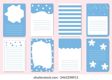 Collection of weekly or daily planner, note paper, to-do list in soft blue color. Modern template for agendas and planners. Flat design. Vector illustration.