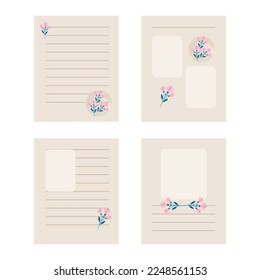 Collection of weekly or daily planner, notes, to-do list, sticker templates decorated with flowers. Planner or organizer. Vector flat illustration