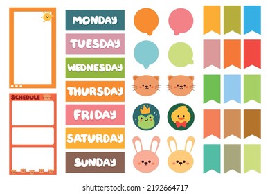 collection of weekly and daily planner sticker, notes, to do list, with lettering and cute icon. template for agenda, check list, stationery