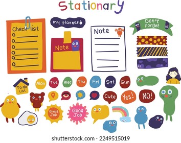 collection of weekly and daily planner sticker, notes, to do list, with  cute icon. template for agenda, check list, stationery