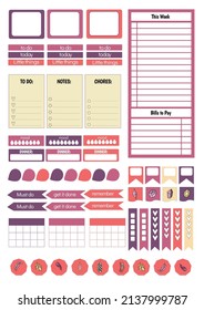 Collection Of Weekly Or Daily Planners, Note Paper, To Do Lists, Sticker Templates Decorated With Cute Cosmetic Illustrations And Trendy Lettering. Fashion Planner In Boho Style