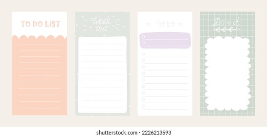 Collection of weekly or daily planners, note paper, to do lists, sticker templates.Cute doodle daily planner. Childish design of check list, meeting. Fashion planner or organizer. Vector stock graphic