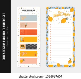 Collection of weekly and daily planners, sheet for notes and to do lists with summer  illustrations and lettering. Template for agenda, planners, check lists, and other stationery. Vector