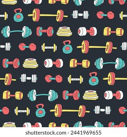 Collection of Weight Barbell Dumbell Seamless Pattern Vector illustration for Print Wallpaper