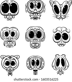 A Collection of Weird Abstract Skull Day of The Dead Icons Vector Illustrations