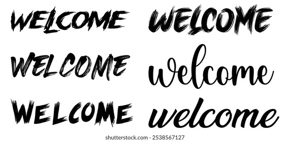 Collection of Welcome sign set. Hand lettering. Modern calligraphic text. Word Welcome with an underline. Vector handwritten text design. Welcome lettering—hand-drawn vector art.