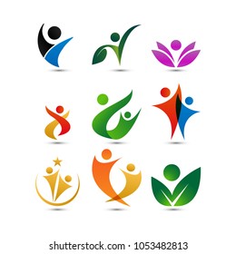 Collection of wellness people logo design template