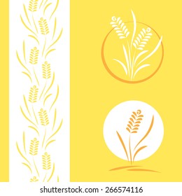 Collection of wheat ears: Seamless vertical border and logos