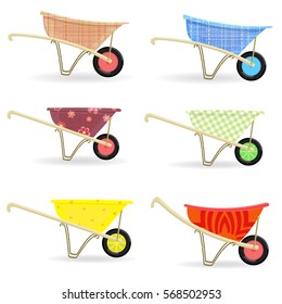 collection of wheelbarrows carts with cute ornament for your design