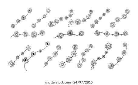 Collection of Whimsical Chains of Daisies - Line Art Illustrations