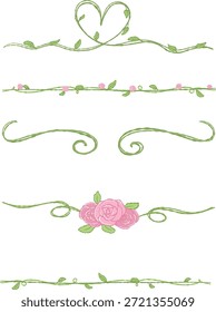 a collection of whimsical hand-drawn floral elements, green vine lines vector png, perfect for adding a touch of romance and elegance to your designs