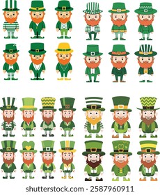 Collection of Whimsical Leprechaun Characters in Various Attire vector