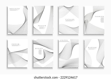 Kollektion von weißen abstrakten Cover, Vorlagen, Hintergründen, Plakaten, Broschüren, Bannern, Flyern etc. Stilvolle minimalistische Plakate - digitales Design. Futuristischer Druck mit schwarzen Kurven