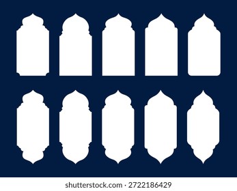 Colección de Formas de puerta de mezquita árabe blanco y siluetas de ventana islámica para diseño religioso