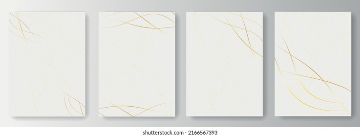 Collection of white backgrounds with golden waves lines