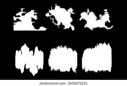 Collection of white blob shapes on a black background