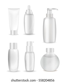Collection of White  Bottle Template for Ads or Magazine Background, 3D Realistic Vector Iillustration. EPS10