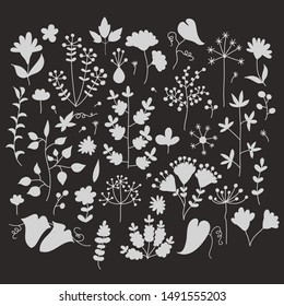 Collection of white branches with leaves. Vector EPS 10.