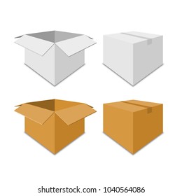 Collection white and brown box packaging. vector illustration