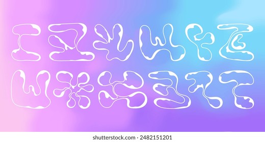 Collection of white brutal modern elements of round fancy shapes. Set of abstract minimal geometric fluid shape elements. Brutalist design. Vector stock illustration