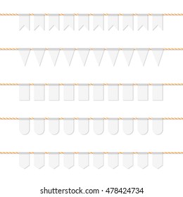 Collection of white bunting banners on orange bakers twine