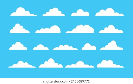 Collection of white cartoon clouds, clouds in flat design style vector illustration