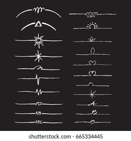 Collection of  white chalk vignettes made by hand in vector. Hand sketched shapes for your design. Real pastel texture.