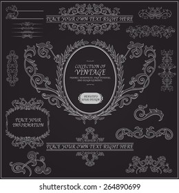 Collection of white charcoal vintage frames, headpieces, page dividers, and design elements (strokes are removable)