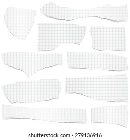 collection of white checkered scraps of papers with shadows