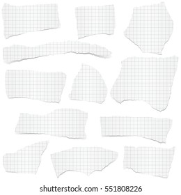 collection of white checkered scraps of papers with shadows